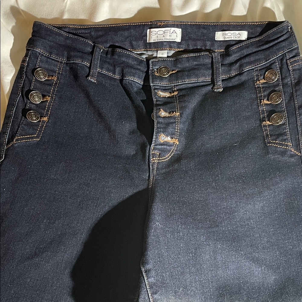 Sofia by Sofia Vergara High Rise Dark Blue Capri Jeans